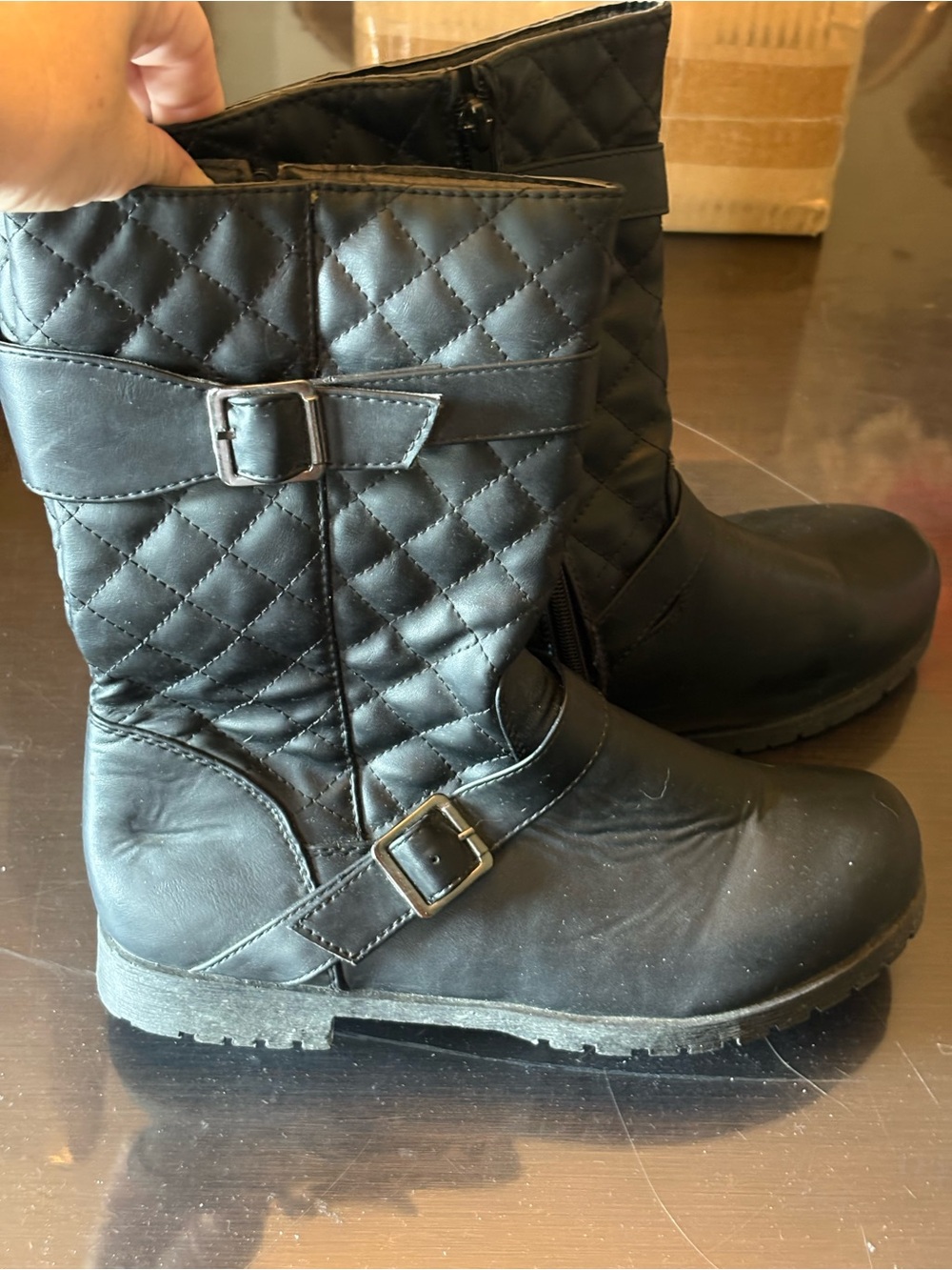Josmo Black Quilted Kids Mid-Calf Boots with Buckle Straps